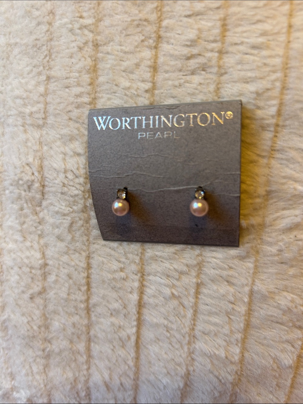 Worthington Rhinestone Soft Pink Pearl Stud Earrings